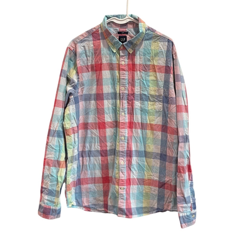 Gap Mens XL Slim Fit Long Sleeve Button Down Plaid Shirt Multi Color Cotton